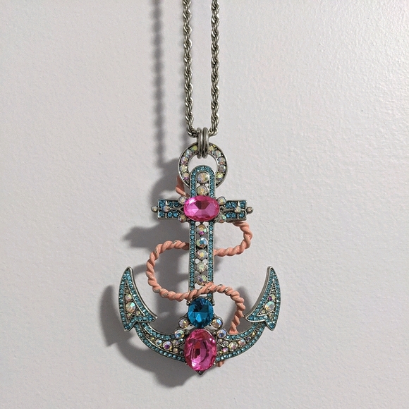 Betsy Johnson Jeweled Nautical Anchor Necklace - Picture 1 of 13